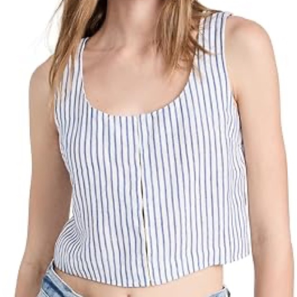 Madewell Scoop Neck Crop Tank in 100% Linen - Bluestone